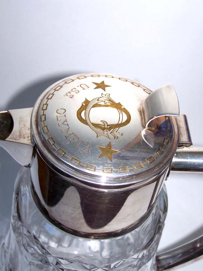 A Silver mounted water pitcher owned and used by Admiral George Dewey aboard his flagship USS Olympia along with a photo dated 1903 and note. Illustrated in JACK TAR, A Sailor's Life 1750-1910, p.279. — image 3